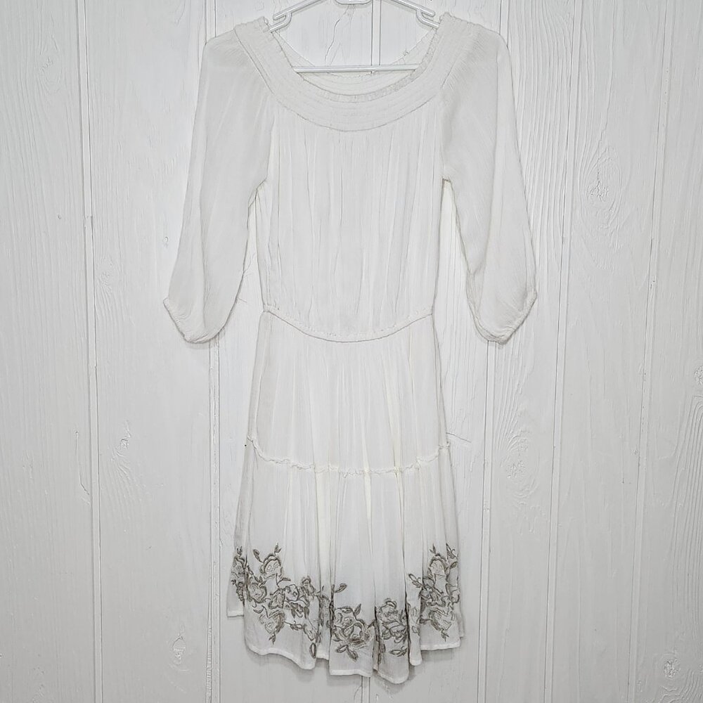 Abercrombie & Fitch Womens S White 3/4 Sleeve Off the Shoulder Embroidered Dress